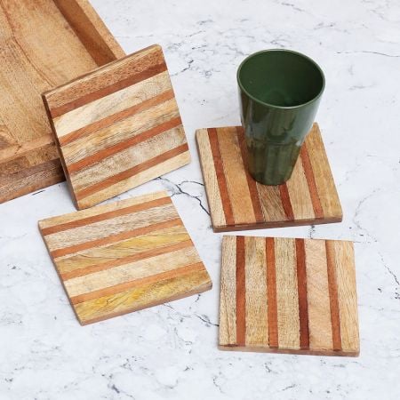 Antique Finish Handmade Wooden Coasters - Pack of 4